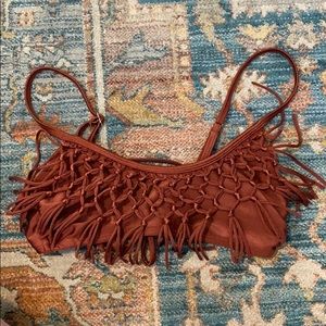 Xhilaration fringe swim top in rust/burnt orange